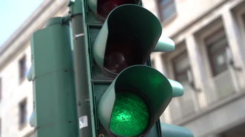 Traffic light. Lights up green. Close-up. Stock Footage 256043214