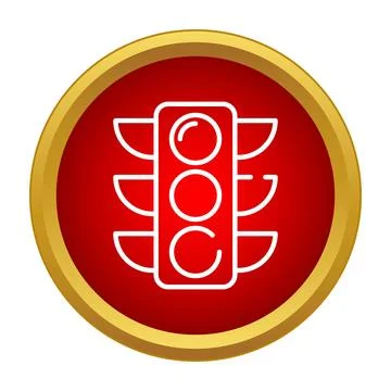 Traffic light line icon on red circle Stock Illustration