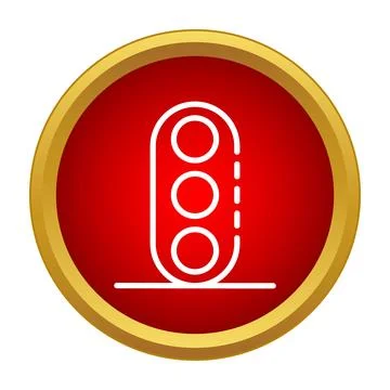 Traffic light line icon on a red button Stock Illustration