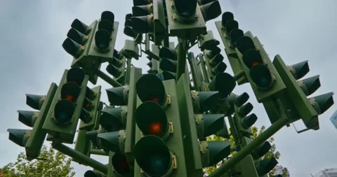 Traffic light with a lot of light bulbs, London Stock Footage 149875909