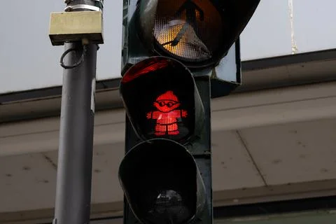 Traffic light of Mainzelmannchen Stock Photos