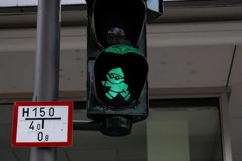 Traffic light of Mainzelmannchen Foto stock