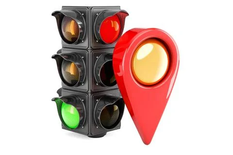 Traffic light with map pointer, 3D rendering Illustrazione stock