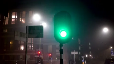 Traffic light in the mist Stock Footage 145156471