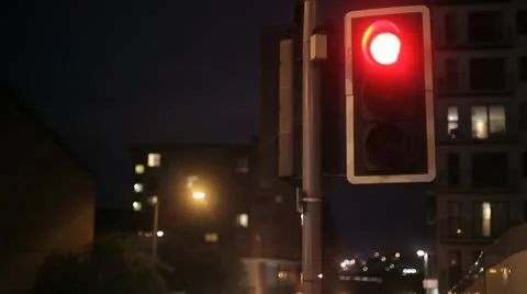 Traffic Light at night -Handheld Stock Footage 10700575