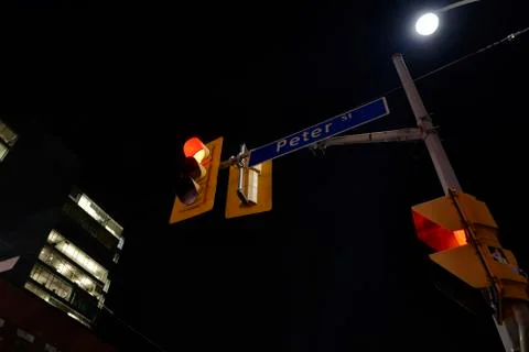 Traffic light at night Stock Photos