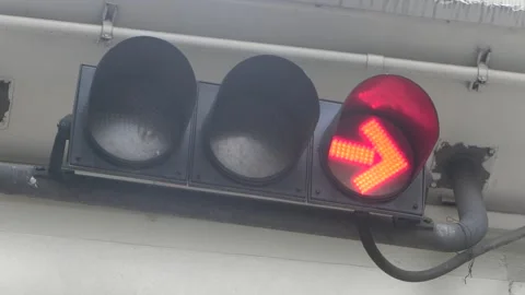Traffic light outdoor daytime, red light on turn right signal., Bangkok Stock Footage 249443469
