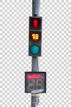 Traffic light pole isolated on white background.Selection focus. Stock Photos