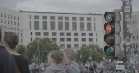 Traffic Light in Potsdamer Platz - Berlin, Germany - 4K Stock Footage 68499081