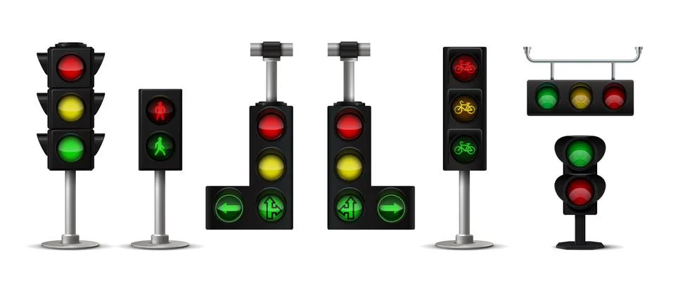 Traffic light. Realistic city stoplight with green yellow and red colors Stock Illustration