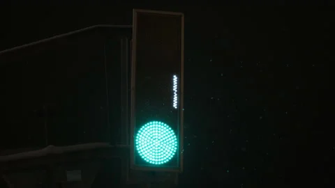 Traffic light red counting down. The night is winter it is snowing Stock Footage 166034797