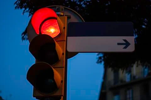 Traffic light on red with empty street sign for copy space Stock Photos