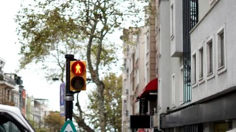 Traffic light. Red LED light sign indicating not allow to crossing the road Stock Photos