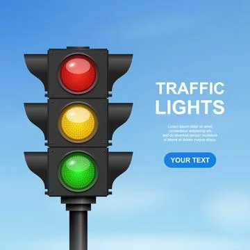 Traffic Light with Red Yellow and Green Signals, 3d Vector Illustration. Road Stock Illustration