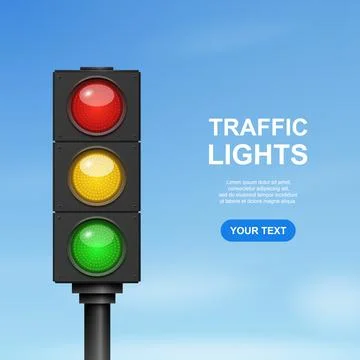 Traffic Light with Red Yellow and Green Signals, Vector Illustration. Road Sa Stock Illustration