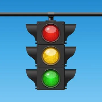 Traffic Light with Red Yellow and Green Signals, Vector Illustration. Road .. Stock Illustration
