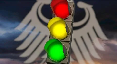 Traffic light Red, Yellow, Green. Symbolic image for a coalition of SPD, FDP and Ilustración de archivo