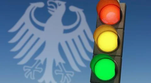 Traffic light Red, Yellow, Green. Symbolic image for a coalition of SPD, FDP and Ilustración de archivo