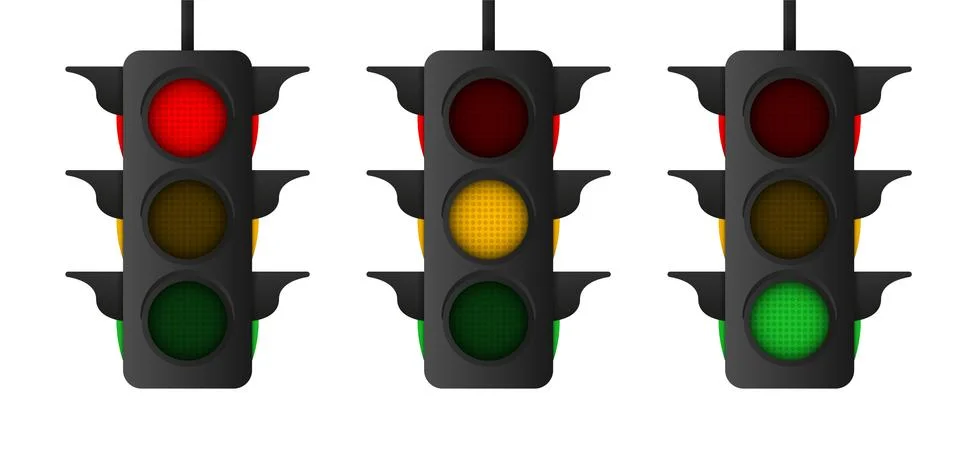 Traffic light with reflection and shadow. Vector illustration. Illustrazione stock