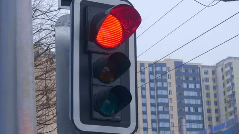 Traffic light at a road intersection regulating movement of pedestrians, cars Stock Footage 229834114