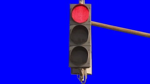 Traffic light road real. Isolated. green blue screen, chroma key Stock Footage 70351891