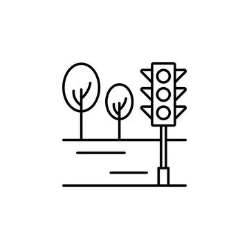 Traffic light, road, trees icon. Simple line, outline vector elements of city Illustrazione stock