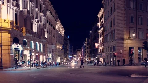 Traffic light in Rome at night Stock Footage 91132428