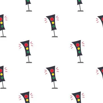 Traffic light seamless pattern on white background. Stock Illustration