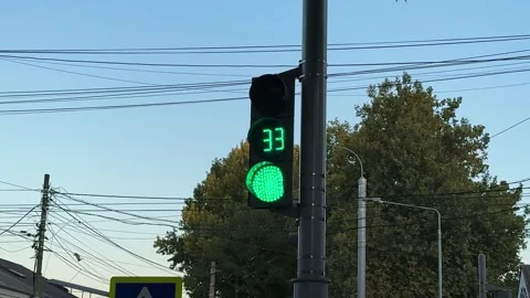 Traffic light semaphore changing from red to green traffic rules law big city Stock Footage 317434210