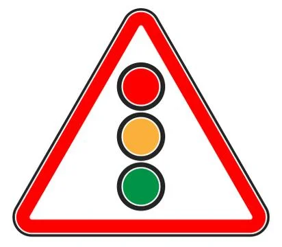 Traffic light, semaphore on triangle road sign. Illustration