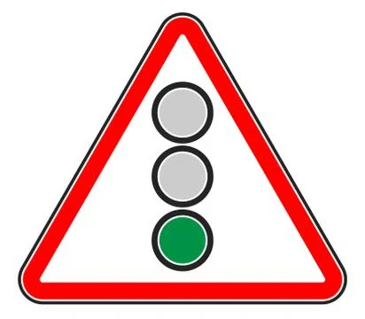 Traffic light, semaphore on triangle road sign. Illustration
