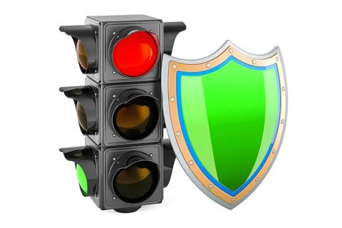 Traffic light with shield, 3D rendering Stock Illustration