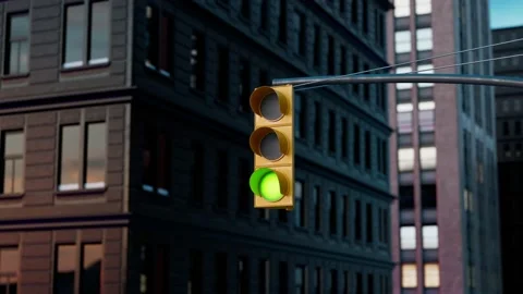 Traffic light switches colours. Intersection. Traffic signals on the crossroad. Vidéo 139750439