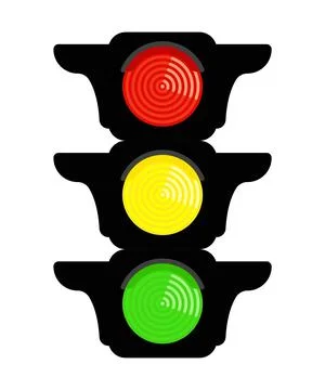 Traffic light with three light signals green, yellow, red. Stock Illustration