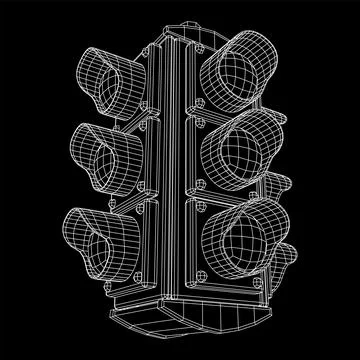 Traffic light with three lights. Wireframe illustration. Stock-Illustration