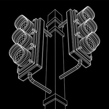 Traffic light with three lights. Wireframe illustration. Stock Illustration