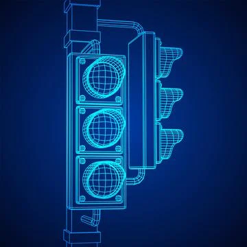 Traffic light with three lights. Wireframe illustration. Stock Illustration