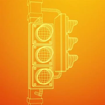 Traffic light with three lights. Wireframe illustration. Ilustración de archivo