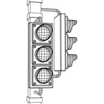 Traffic light with three lights. Wireframe illustration. Stock Illustration