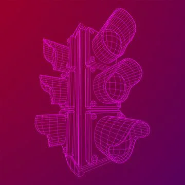 Traffic light with three lights. Wireframe illustration. Illustrazione stock