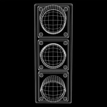 Traffic light with three lights. Wireframe illustration. Stock Illustration