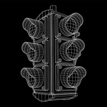 Traffic light with three lights. Wireframe illustration. Illustrazione stock