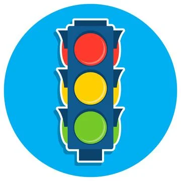 Traffic light, traffic light icon on a blue background with a white stroke. Stock Illustration
