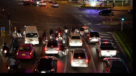 Traffic light trails in modern city at night,Democracy Monument Thailand Stock Footage 59979151