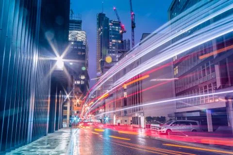 Traffic Light Trails at Night Stock Photos