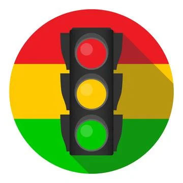 Traffic light vector icon flat design on circular red yellow green stripe Stock Illustration