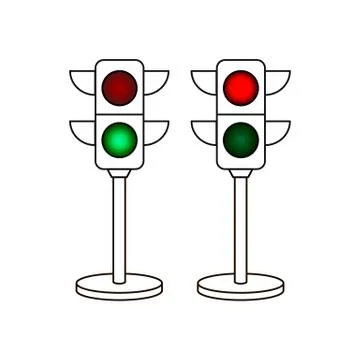 Traffic light vector icons with switched on green and red light. Stock Illustration