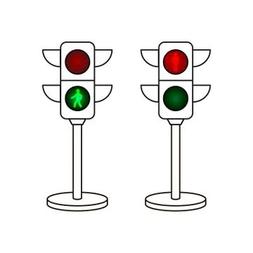 Traffic light vector icons with switched on green and red light. Illustrazione stock