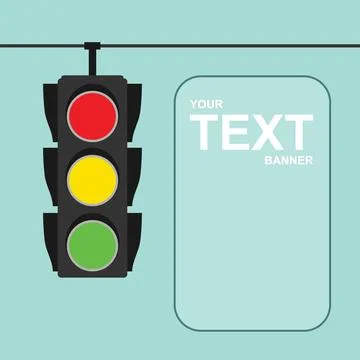Traffic light vector illustration with empty text banner template on pale blue Stock Illustration