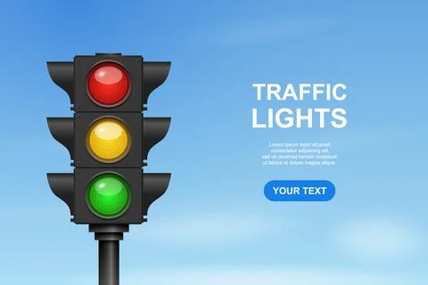 Traffic Light, Vector Illustration. Red Yellow and Green Signal Lights on Blue Stock Illustration
